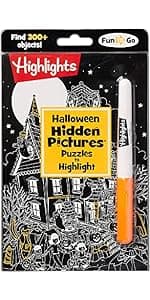 Halloween Hidden Pictures Puffy Sticker Playscenes: Halloween Activity Book for Kids 36 Featuring Over 175 Hidden Objects, 50 Reusable Puffy Stickers ... Games (Highlights Puffy Sticker Playscenes)