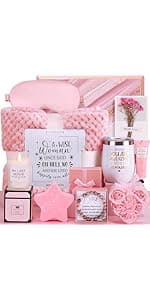 Birthday Gifts for Women, Happy Birthday Gifts for Her, Mom, Sister, Best Friend, Girlfriend, Coworker, Wife Bday Gift Ideas, Unique Relaxing Spa Birthday Gift Basket for Women Care Package w/Blanket