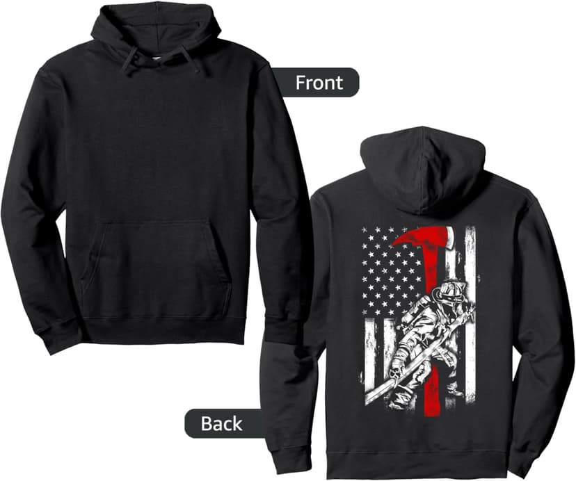 Firefighter red Axe Distressed Fireman American Flag Pullover Hoodie
