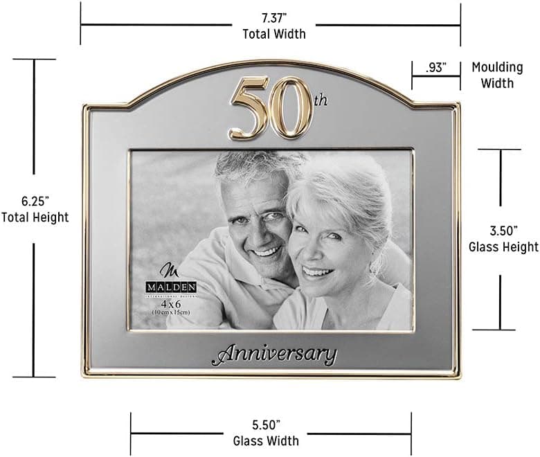 Malden International Designs Wedding 50th Anniversary Two Tone Picture Frame, 4x6, Gold/Silver
