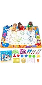 Water Doodle Mat - Kids Painting Writing Color Doodle Drawing Mat Toy Bring Magic Pens Educational Toys for Age 2 3 4 5 6 7 Year Old Girls Boys Age Toddler Gift
