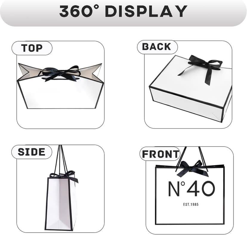 QLSKO 40th Birthday Keepsake Gift Paper Bag for Her Anniversary Party Present Shopping Tote Bags Women 40 Year Old Decorations Idea (1985 40th, Medium (Pack of 1))