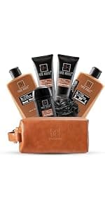 Mens Bath and Body Gift Set - Musk and Blonde Woods - Luxury Christmas, Birthday, Fathers Day Gifts From Daughter, Wife, Son For Dad, Husband - Relaxing Spa Kit for Him in Toiletry Bag
