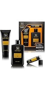 Mens Bath and Body Gift Set - Musk and Blonde Woods - Luxury Christmas, Birthday, Fathers Day Gifts From Daughter, Wife, Son For Dad, Husband - Relaxing Spa Kit for Him in Toiletry Bag