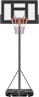 Sweetcrispy Portable Basketball Hoop Outdoor 6.1-10FT Adjustable Height, 44 Inch Shatterproof Backboard/Shock Absorbent Rim, Fillable Base, 2 Wheels for Backyard/Driveway