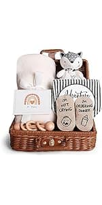 Baby Gift Set, Baby Shower Gifts, Black and White High Contrast Baby Toys 0-6 Months for Newborn Essentials Infant Rattle Socks Elephant Toys Blanket Onesies Baby Gift Basket for Girls Boys