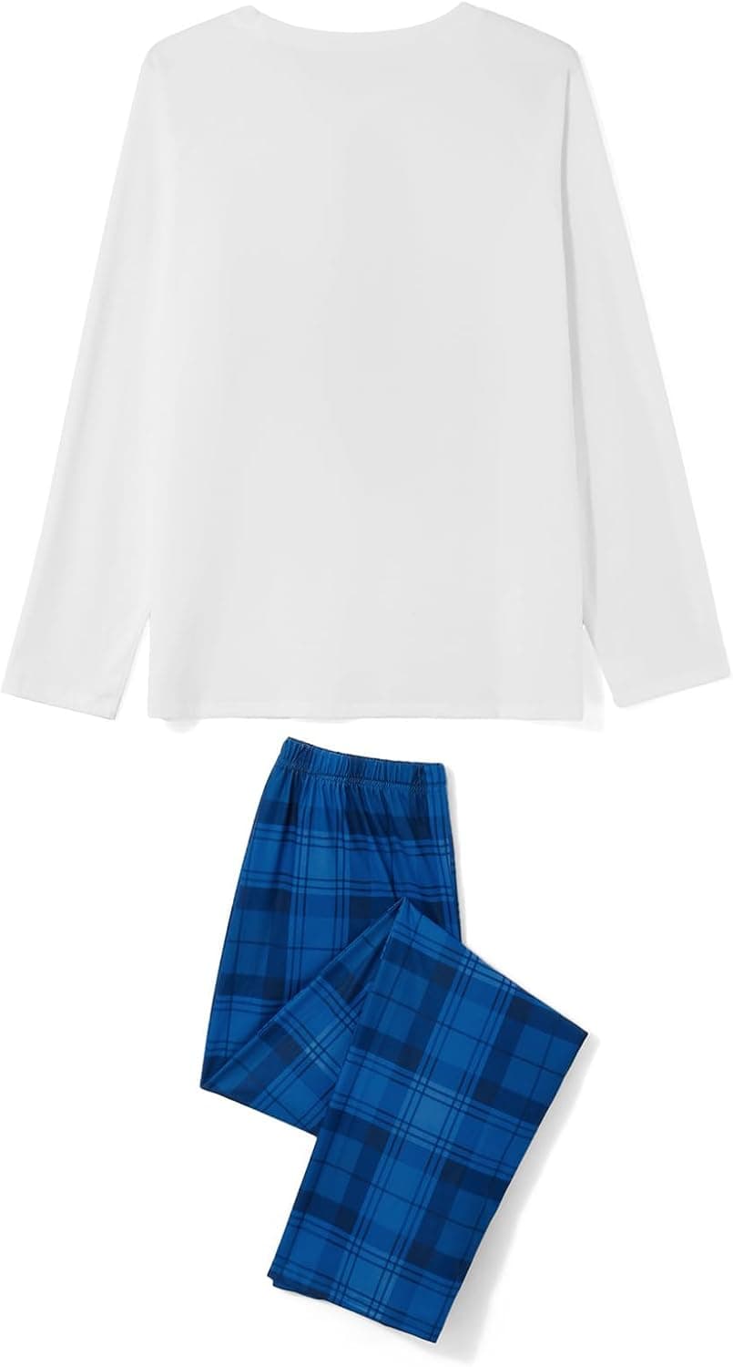 Awoscut Christmas Family Matching Pajamas Sets Christmas PJ's Letter Print Top and Plaid Pants Jammies Sleepwear