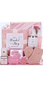 Birthday Gifts for Women, Happy Birthday Gifts for Her, Mom, Sister, Best Friend, Girlfriend, Coworker, Wife Bday Gift Ideas, Unique Relaxing Spa Birthday Gift Basket for Women Care Package w/Blanket