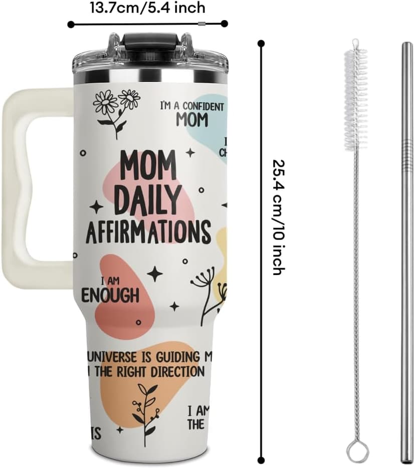 Mom Daily Affirmations Tumbler 40Oz – Gifts for Mom's Birthday, Mother's Day, Expecting Moms Present, Momma Gifts from Daughters, Sons, Kids, Inspirational Mama Mug, Mommy Coffee Cup