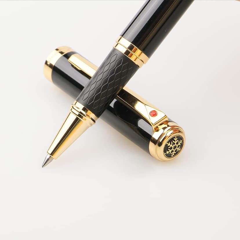 Stunning Luxury Rollerball Pen with 24K Gold Trim,Switzerland Tip with Black Ink Refills, Perfect BallPonit Pen Gift Set for Men Women, Fancy Writing Set for Business,Gloss Black