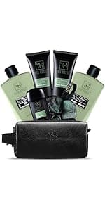 Mens Bath and Body Gift Set - Musk and Blonde Woods - Luxury Christmas, Birthday, Fathers Day Gifts From Daughter, Wife, Son For Dad, Husband - Relaxing Spa Kit for Him in Toiletry Bag