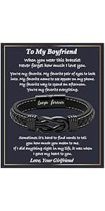 Gifts for Men Him Husband Boyfriend Dad Son Grandson Nephew, Cool Love Infinity Leather Bracelets Fathers Day Ideas Present Gift for Birthday Anniversary Retirement Christmas