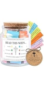 NewEleven Birthday Gifts For Women - Christian Gifts For Women, Her, Friends - Appreciation Present From Friend, Family - Decorative Glass Inspirational Scripture Jar With 92 Bible Verse