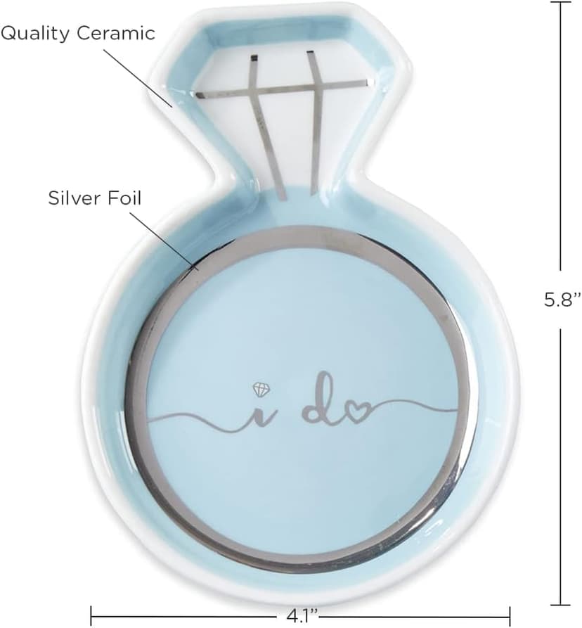 Kate Aspen Diamond Ring Trinket Dish - Jewelry Holder Ring Dish, Engagement Gifts for Couples, Bridal Shower Gifts, Bride to Be or Wedding Ring Dish - Ceramic Something Blue Gift for Bride