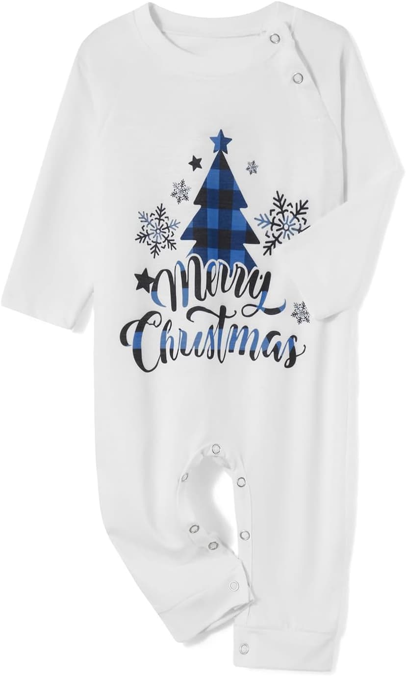 Awoscut Christmas Family Matching Pajamas Sets Christmas PJ's Letter Print Top and Plaid Pants Jammies Sleepwear