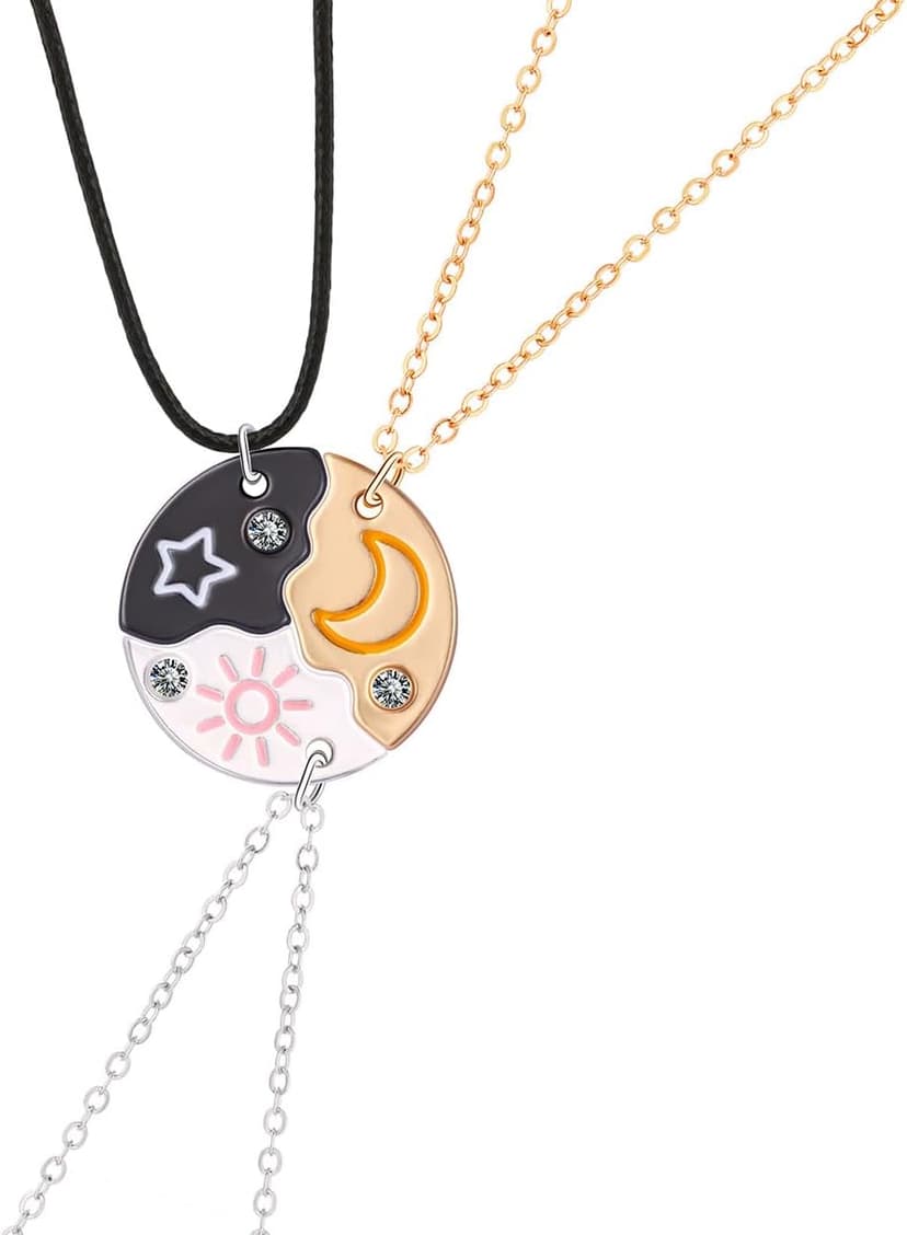 Joiigaem BFF Necklace For 3 Trio Sun Moon Star Friendship Puzzle Matching Necklaces For Best Friends 3 Sisters Forever Jewelry Gifts
