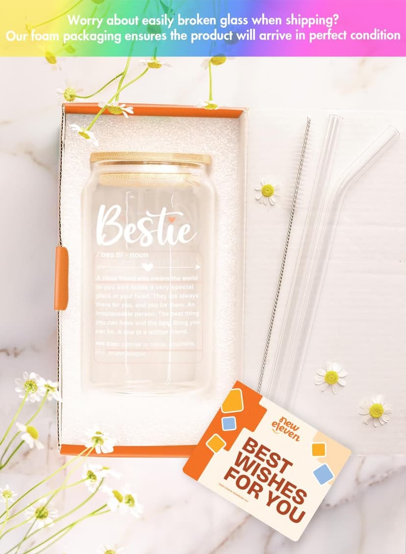 NewEleven Gift For Friends, Bestie - Birthday Gifts for Women Friendship - Unique Friendship Gifts For Women, Friend, Bestie, Bff, Soul Sister, Work Bestie - 16 Oz Coffee Glass