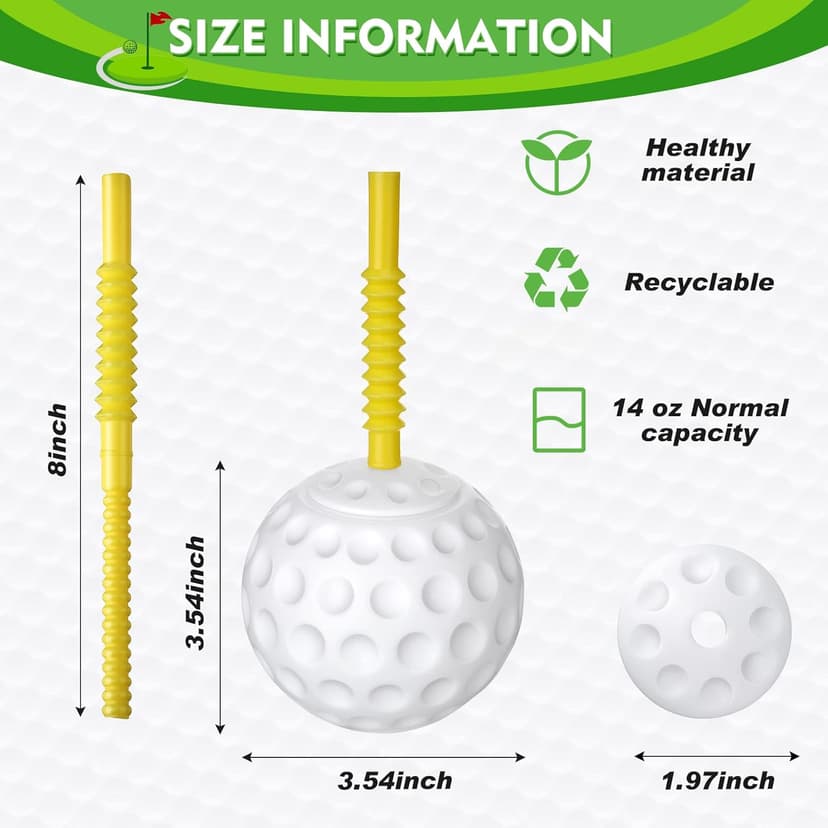 Golf Ball Cups with Lid and Straw 14 oz Plastic Golf Party Favors Shaped Decorations for Party Supplies for Kids Drinking Themed Parties(24 Pieces)