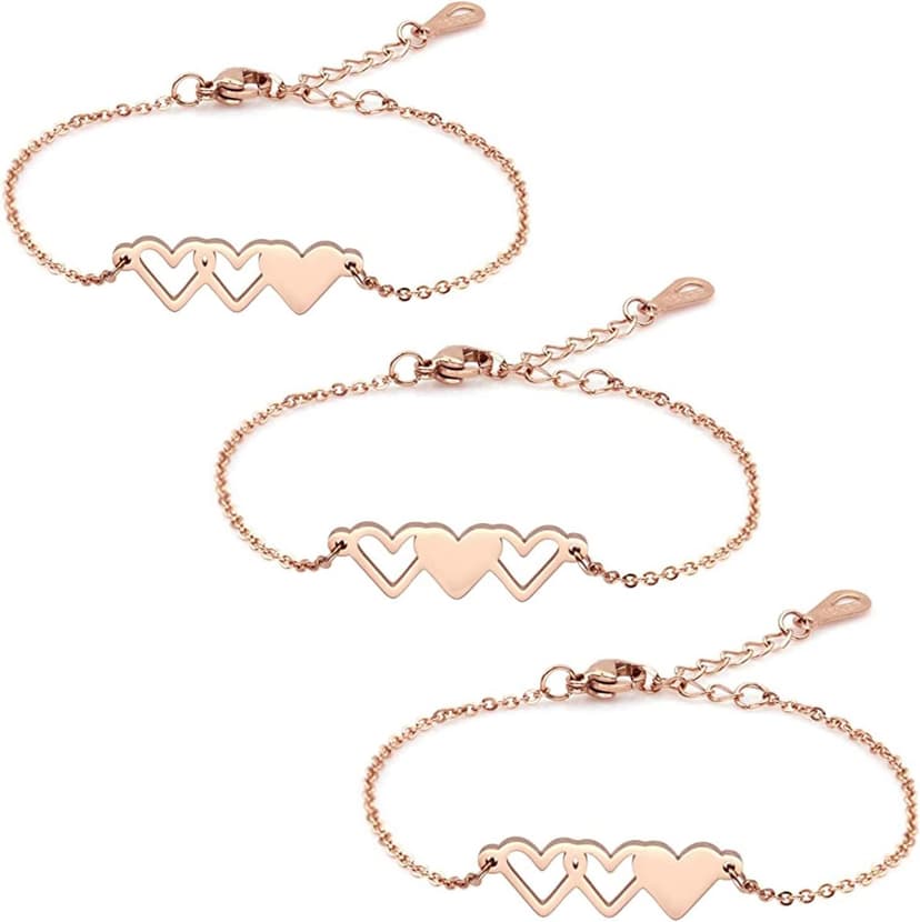 Sunflower Jewellery Friendship Necklace for 3 4 Stainless Steel Heart-Shaped Necklace/Bracelet Three Hearts Composed of Friendship Necklace/Bracelet, Gifts for Friends