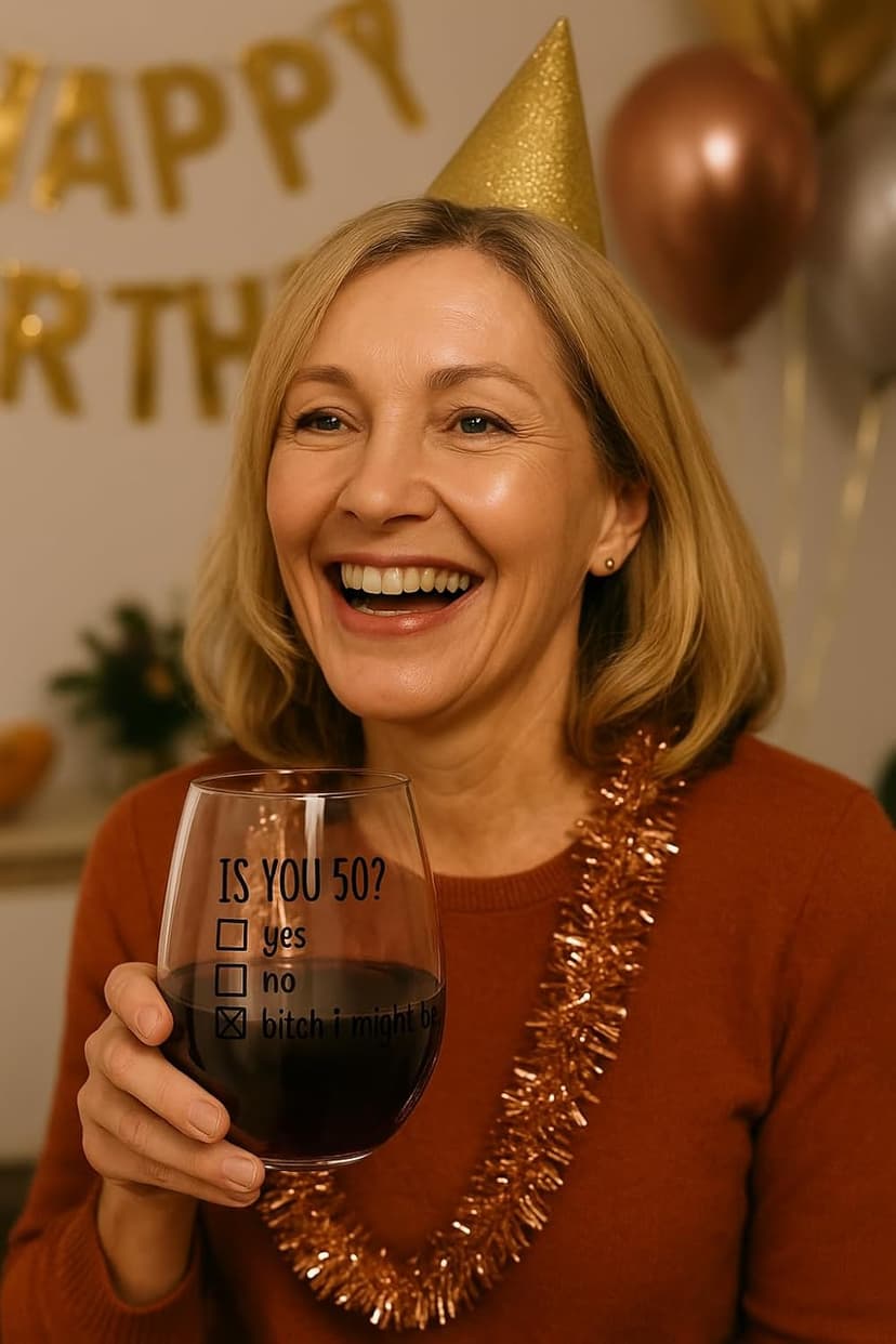50th Birthday Gifts for Women and Men Wine Glass - Funny Is You 50 Gift Idea for Mom Dad Husband Wife – 50 Year Old Party Supplies Decorations for Him, Her - 15oz