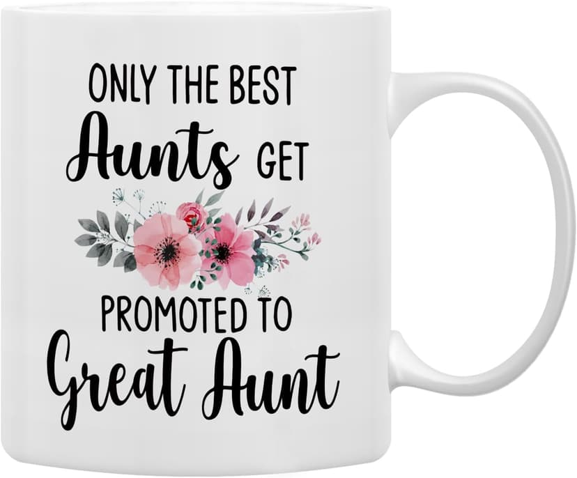 QASHWEY Only The Best Aunts Get Promoted to Great Aunt Coffee Mugs Mug, Funny Pregnancy Announcement Gifts for Aunt New Great Aunts, GreatAunt to Be Gifts Double Side Printed Ceramic Mug Cup 11 Ounce
