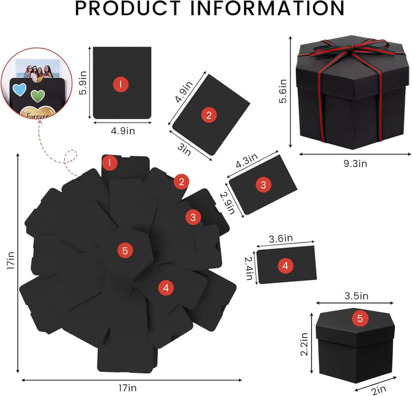 Koogel Explosion Gift Box, Handmade Exploding Photo Album Preassembled Surprise Picture Pop Up Love Box with Creative DIY Scrapbooking Accessories for Anniversary Birthday Wedding