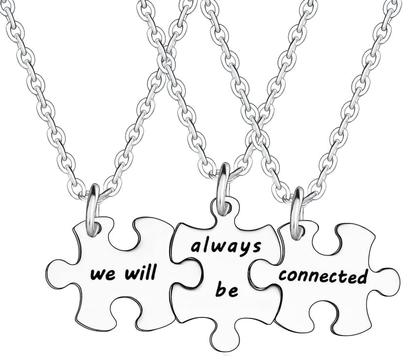 YEEQIN 3PCS We Will Always Be Connected Necklace Set, Best Friends Necklace for 3, Friendship Jewelry Gift for Sisters Friends