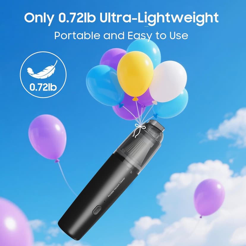 Handheld Vacuum Cordless, Car Vacuum Cleaner Portable with HEPA Filter, 2 Suction Modes, Mini Hand Held Vacuum Rechargeable for Car, Home, Pet Hair, Office, Desk, Keyboards (Black)