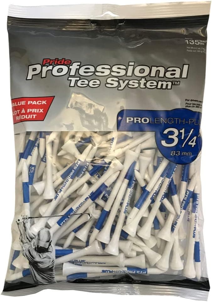 Pride PTS Wood Golf Tees - 135 Count, 3-1/4 Inch - 1 Brand on Tour - Best for Drivers & Woods - Improve Distance and Accuracy