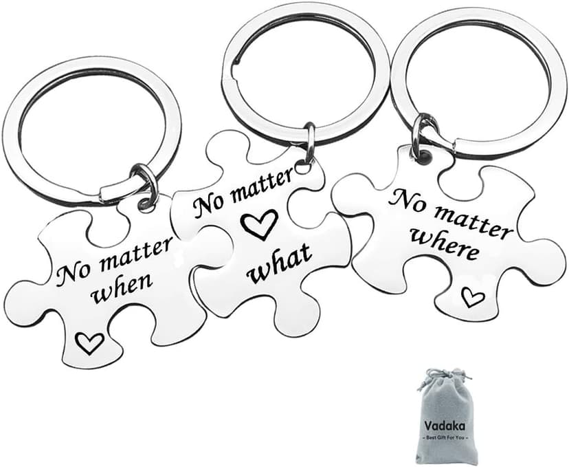 Vadaka Best Friend Keychain Set No Matter Where What When Puzzle Keychain Set of 3 Long Distance Relationship Gift Friendship Gifts for Couple Sister Teens Birthday Christmas Gift