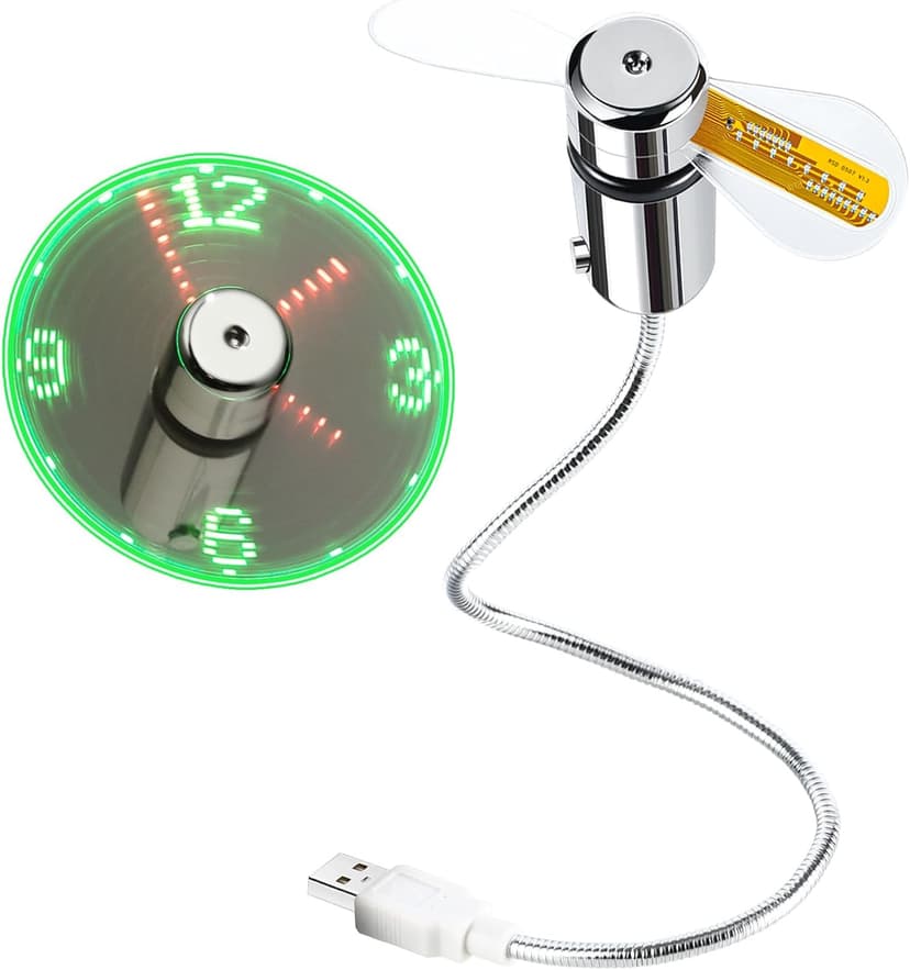 ONXE LED USB Clock Fan with Real Time Display Function,Stocking Stuffers for Men Christmas Gadgets,Father's Day Gifts,1 Year Warranty