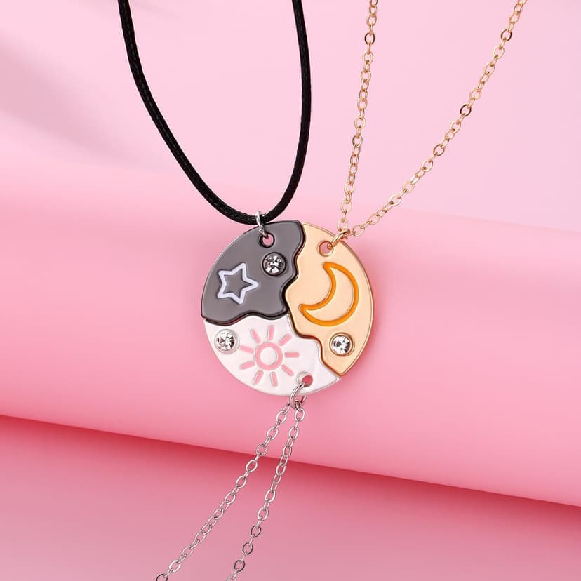 Joiigaem BFF Necklace For 3 Trio Sun Moon Star Friendship Puzzle Matching Necklaces For Best Friends 3 Sisters Forever Jewelry Gifts