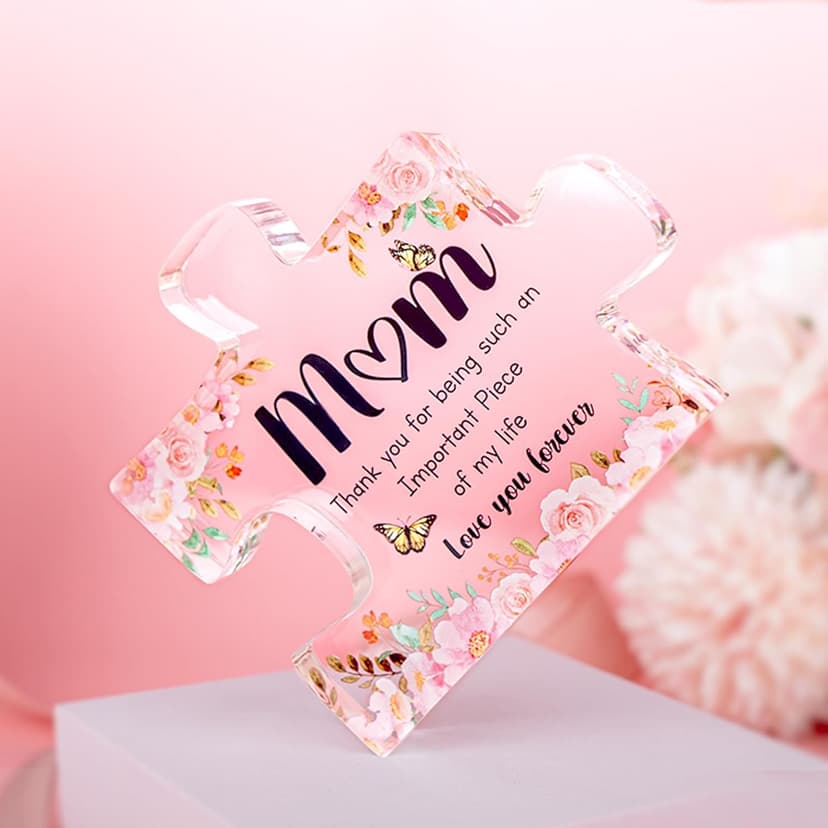 Gifts for Mom - Delicate Mom Birthday Gifts from Daughter Son - Engraved Acrylic Block Puzzle Piece 3.9 x 3.3 inch - Mothers Day Christmas Birthday Gifts for Mom, Ideas