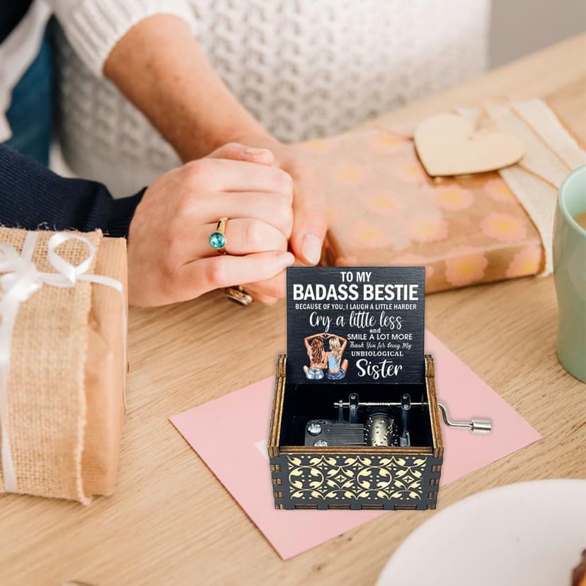 ukebobo Bestie Music Box Gift, You are My Sunshine Hand Crank Wooden Musical Boxes, Badass Bestie Gifts, Christmas Birthday Graduation Friendship Presents for Bestie Friends Female BFF-567