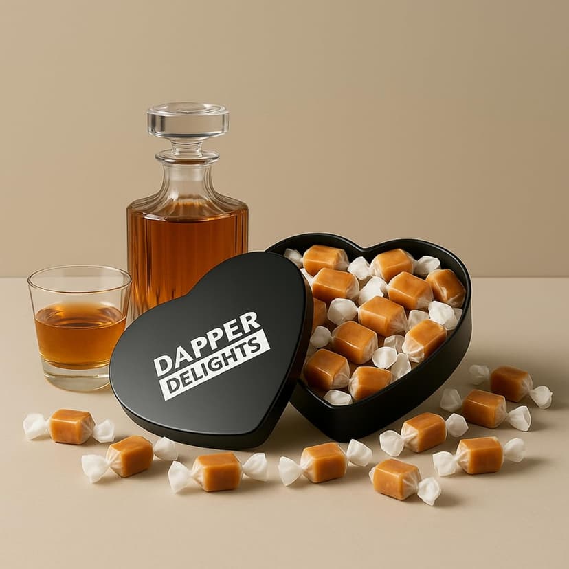 Kiri & Sons Soft Chewy Caramel Whiskey Candy, Premium Gourmet Tin Gift for Father's Day, Black Tin – Salted Caramel