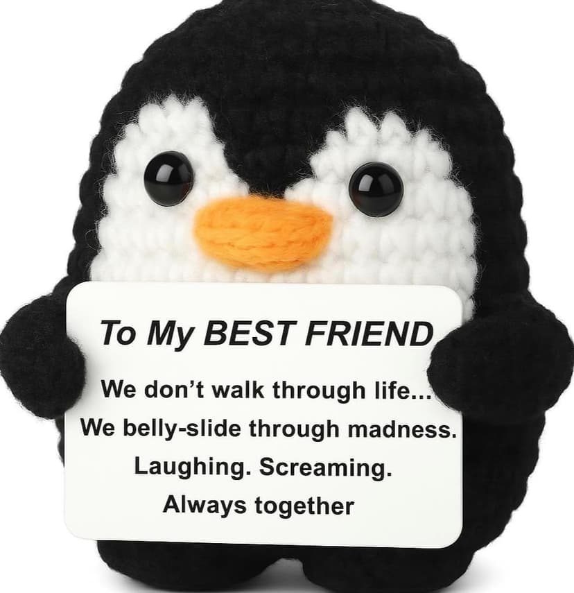 Funny Gifts For Bestie Birthday, Best Fun Friend Gifts For Women, Cool Handmade Crochet Mini Positive Penguin