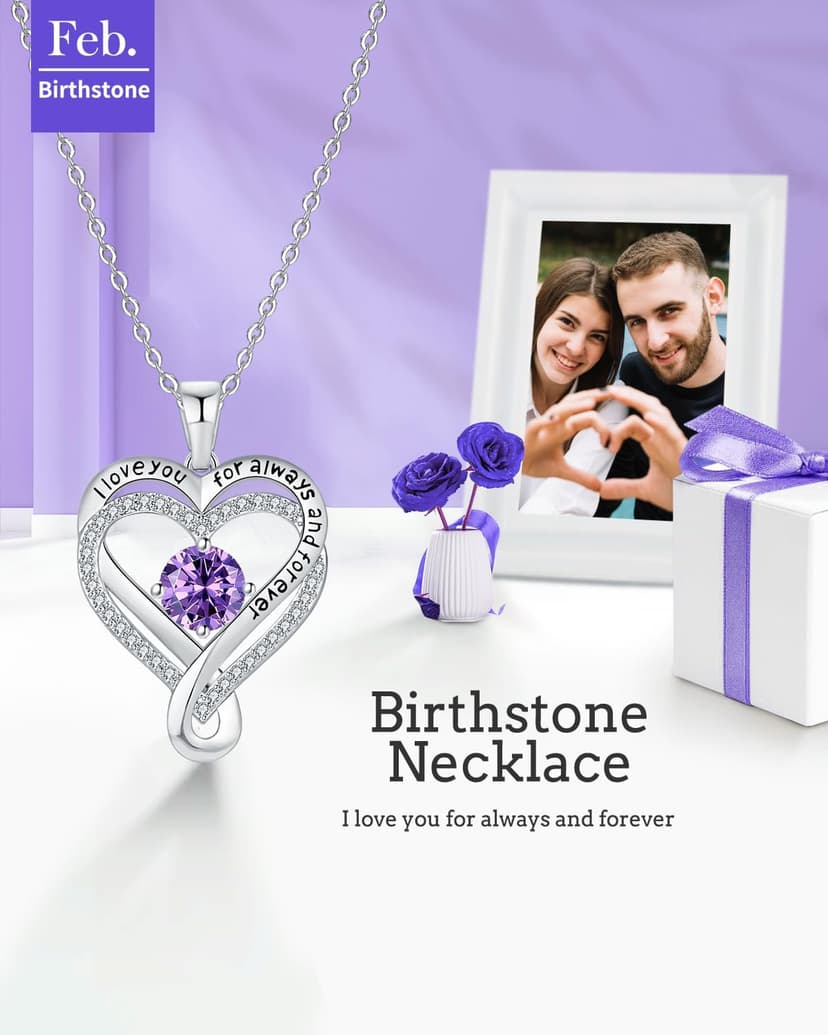 Jewelry for Women Wife Infinity Heart Birthstone I Love You Necklace S925 Anniversary Women Necklaces for Her Wife Birthday Gift Ideas, Birthday Present for Girlfriend Mom Daughter Sterling Silver