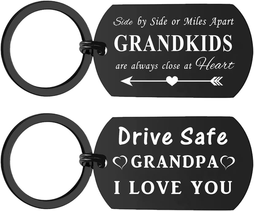 ENGZHI Grandpa Birthday Gifts Grandpa Keychain - Drive Safe I Love You Gifts from Grandkids - Grandfather Fathers Day Christmas Keepsake