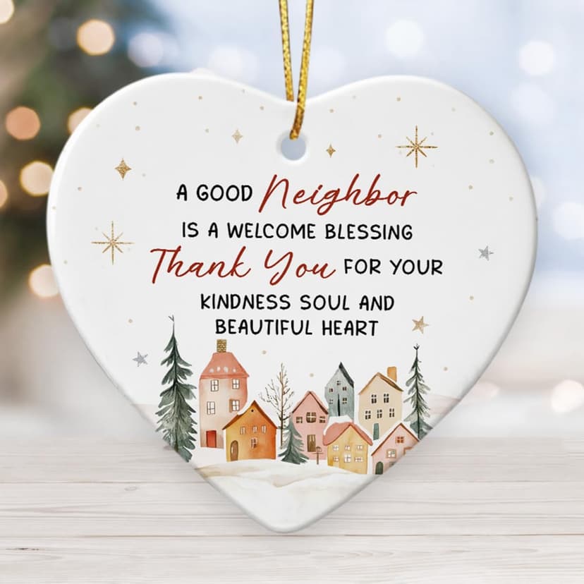 Neighbors Ornament 2025 - Thank You Gifts for Good Neighbors and Friends Next Door, Xmas Appreciation Gift for Women Man, Ceramic Ornaments for Christmas Tree Decor, Cute for Neighbor