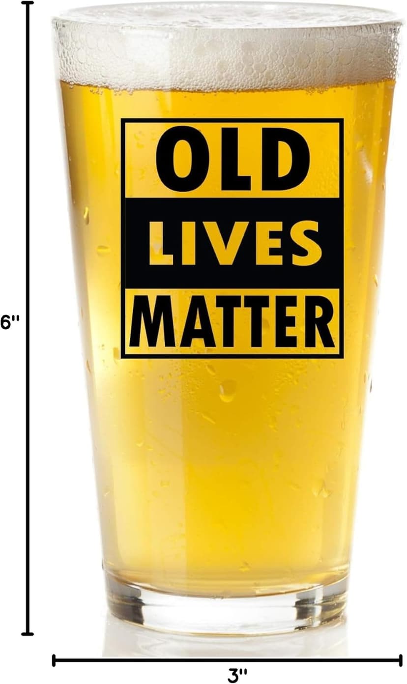 Old Lives Matter Beer Glass – Funny Gifts for Men, Dad, Husband or Grandpa – Gag Retirement Gift, Birthday Present (40th, 50th, 60th, 70th, 80th, 90th), Father’s Day or Christmas Stocking Stuffer”