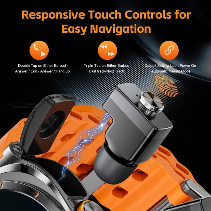 Smartwatch with Earbuds(Answer&Make Calls) IP67 Water Resistant Watch(2 Straps), Sports Watches 100+ Sports Modes (Cycling/Fitness/Hiking), DIY Watch Faces for Men Dad Husband