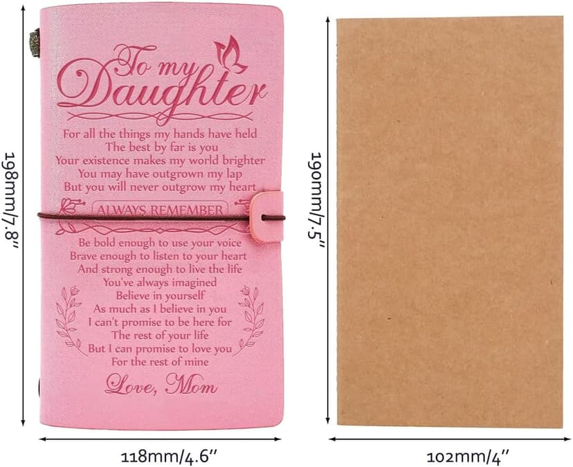 Daughter Gift from Mom, To My Daughter Leather Journal, 140 Page Refillable Writing Journal, Christmas Birthday Gifts for Daughter from Mom, Mother Daughter Gifts for Adults Daughter(Pink)
