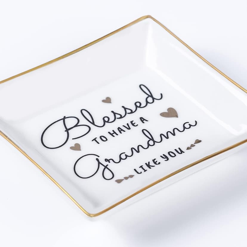Grandma Birthday Gifts from Granddaughter Grandson, Gift for Grandma Jewelry Ring Dish Blessed to have a grandma like you, Mother's Day Christmas Valentines Day Gifts for Grandma Nana