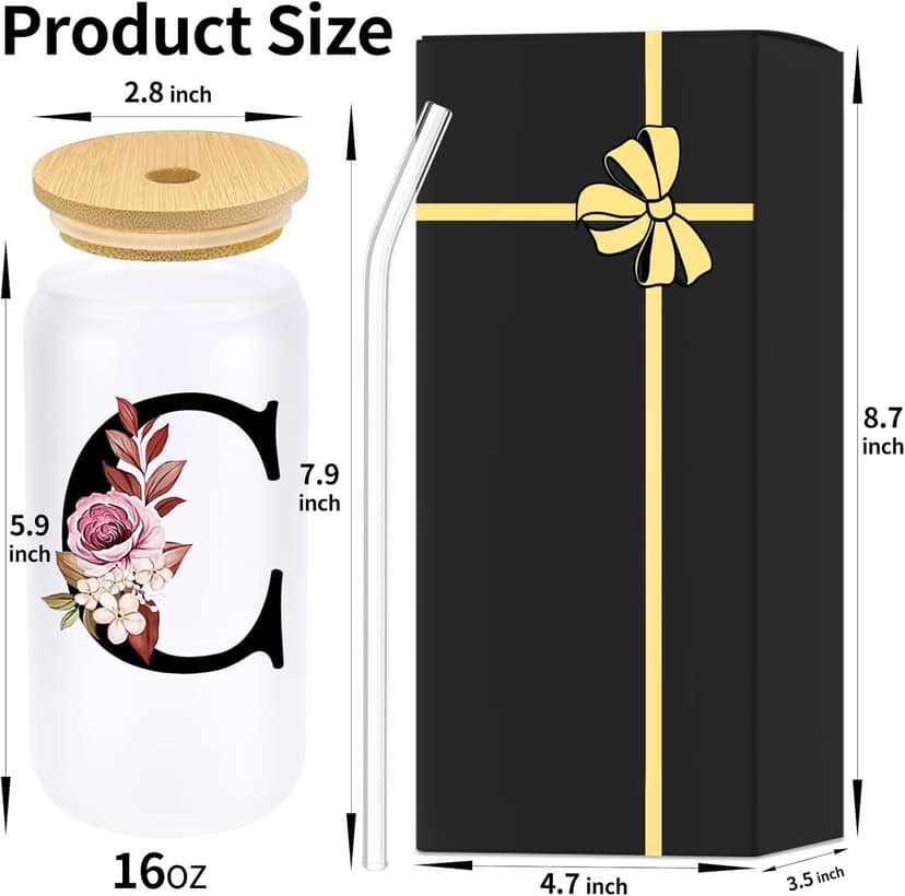 Monogrammed Glass Drinking Cup With Lid Straw Girlfriend Gf Gifts Future Mrs for Her Women Boyfriend 1 One Year Anniversary Meaningful Cute Romantic Christmas Xmas First Valentines I Love You More,C