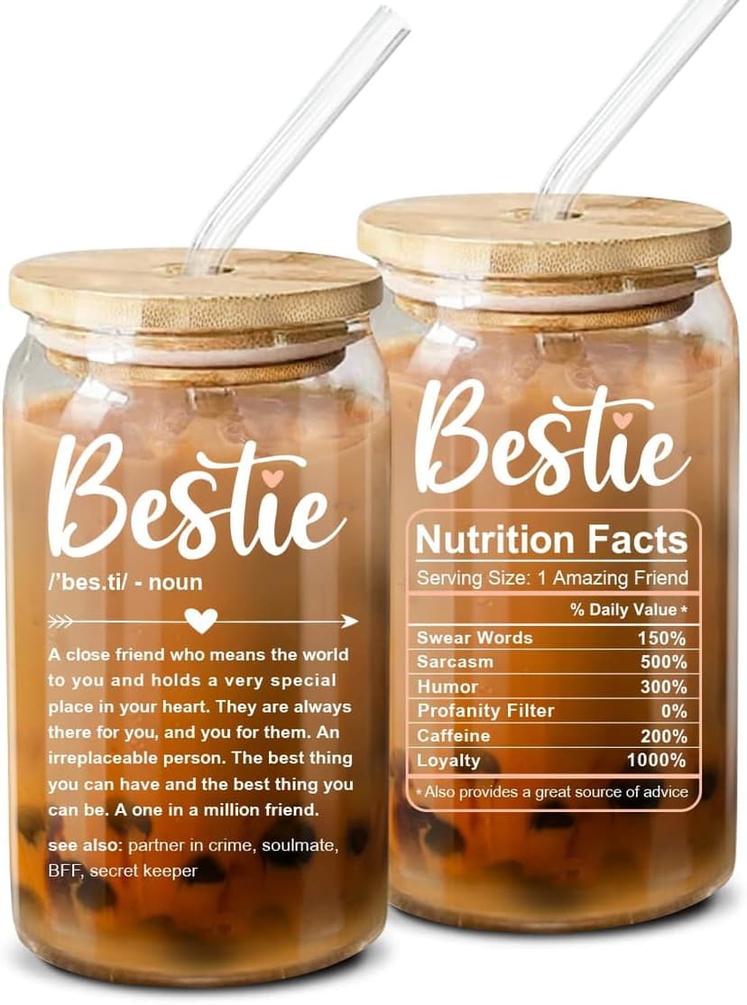 NewEleven Gift For Friends, Bestie - Birthday Gifts for Women Friendship - Unique Friendship Gifts For Women, Friend, Bestie, Bff, Soul Sister, Work Bestie - 16 Oz Coffee Glass