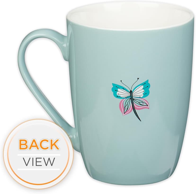 Christian Art Gifts Inspirational Microwave/Dishwasher Safe Ceramic Coffee & Tea Scripture Mug for Women: All Things Through Christ Encouraging Bible Verse, Cute Butterflies, Light Blue/White, 12 oz.