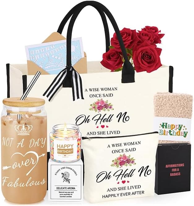 40th 50th 60th Birthday Gifts for Women Tote Bag Birthday Gifts Set for Mom Wife Sister Grandma Birthday Gifts for Her