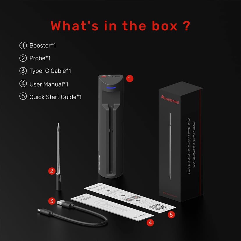 Pro Smart WiFi Wireless Meat Thermometer, Unlimited Range, Improved Stability, Ultra-Thin Probe, Bluetooth Digital Food Thermometer for Remote Monitoring of Oven/Kitchen/BBQ/Grill/Rotisserie