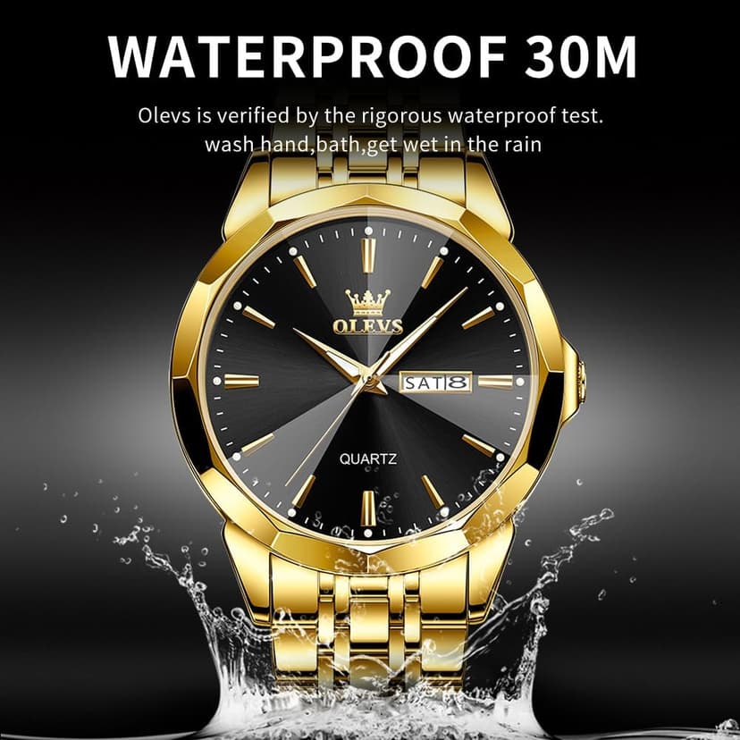 OLEVS Watch for Men Diamond Business Dress Analog Quartz Stainless Steel Waterproof Luminous Date Two Tone Luxury Casual Wrist Watch