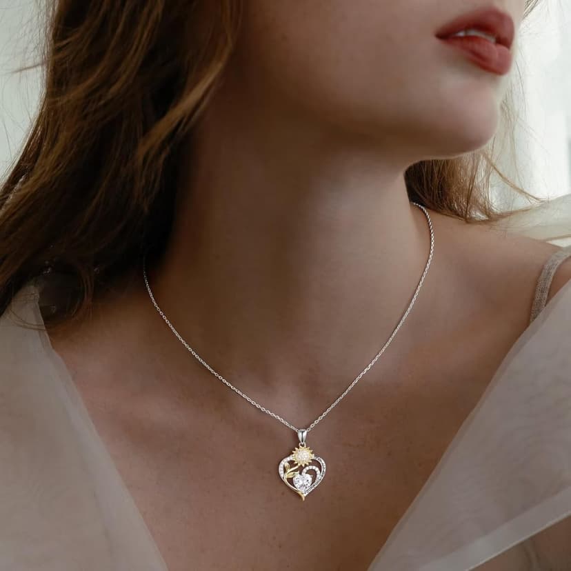 Iefil Christmas Gifts for Women Wife Mom - Sunflower Birthstone Necklace for Women, Anniversary Birthday Gifts 925 Sterling Silver Heart Pendant You Are My Sunshine Jewelry for Girlfriend Mom Daughter
